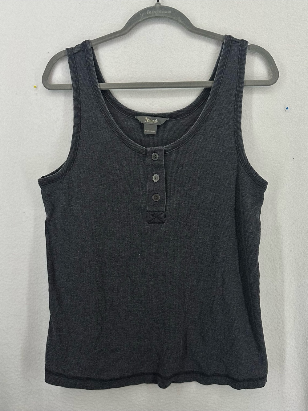 Natural Reflections Women’s Charcoal Henley Tank Top Sleeveless Size Medium